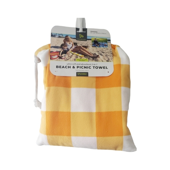 Travelon Beach and Picnic Towel Orange and White Gingham Print New in Package - Picture 1 of 1